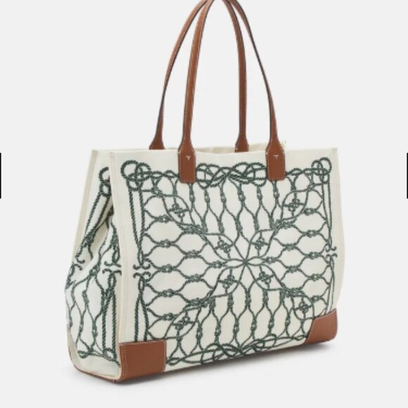 NWT! NEW! Tory Burch Small Ella Tote- Printed Ivory Abstract Rope Logo Women - Picture 8 of 10